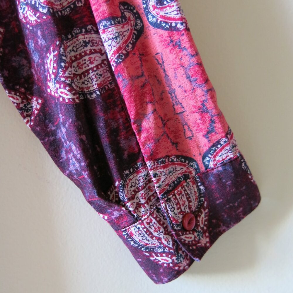Lucky Brand Live In Love Paisley Pink Purple Long Sleeve Bohemian Blouse Size M - Picture 9 of 9